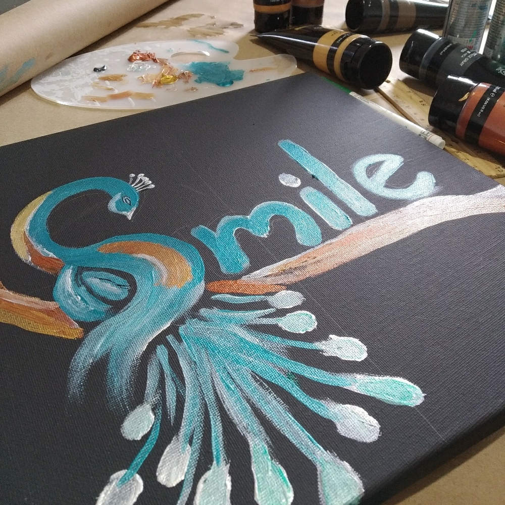Smile 🦚 Peacock Painting in the making for sale